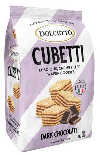NEW! DOLCETTO CUBETTI DARK CHOCOLATE WAFERS (8.8 oz bags)