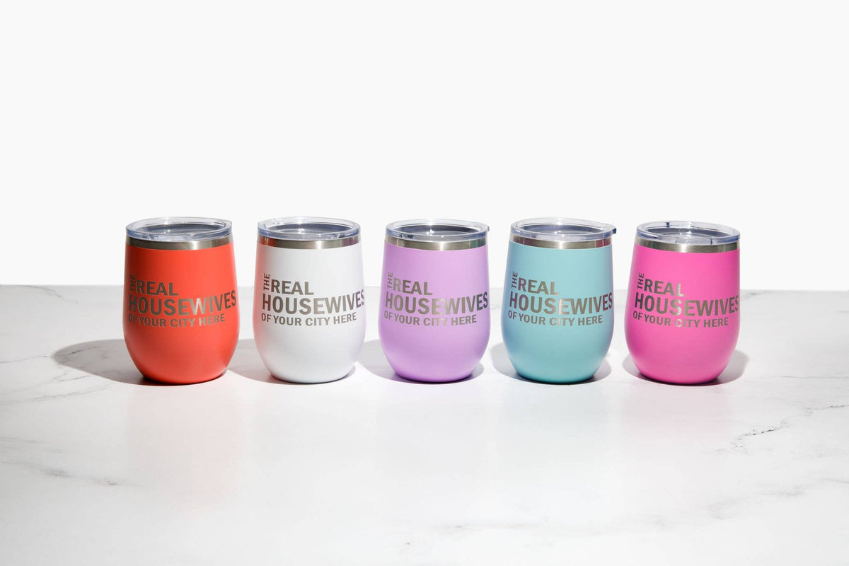 Real Housewives of YOUR CUSTOM CITY Polar Camel Wine Tumbler: White