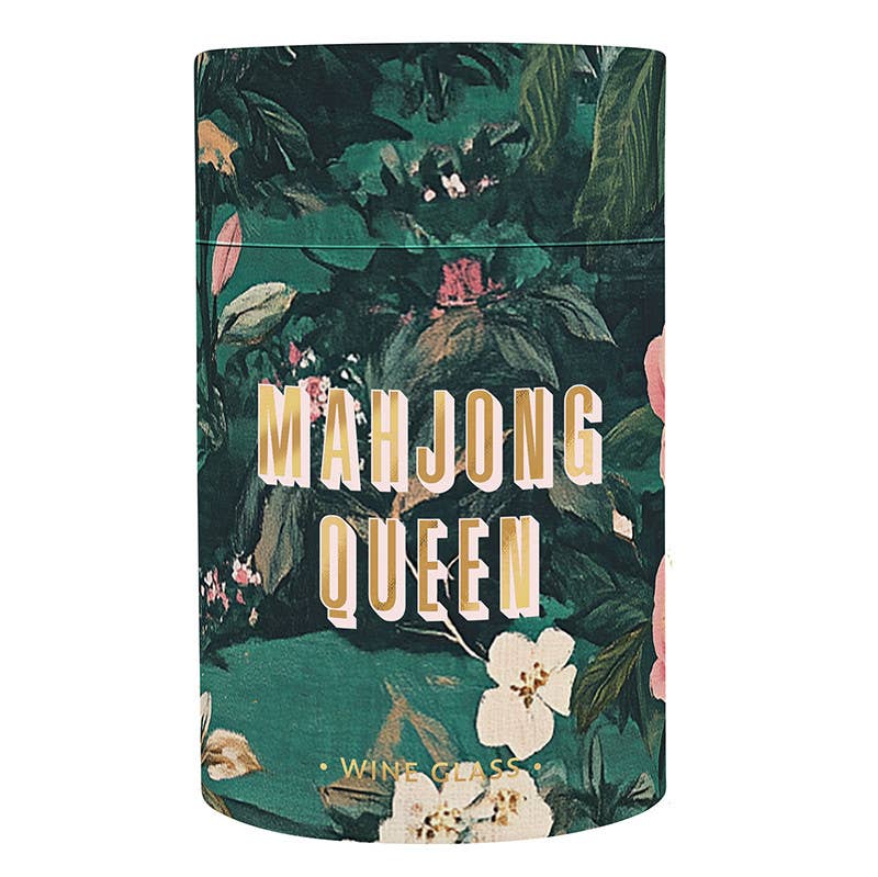 Gold Foil Stemless Wine Glass - Mahjong Queen: 17oz, 4.5" H