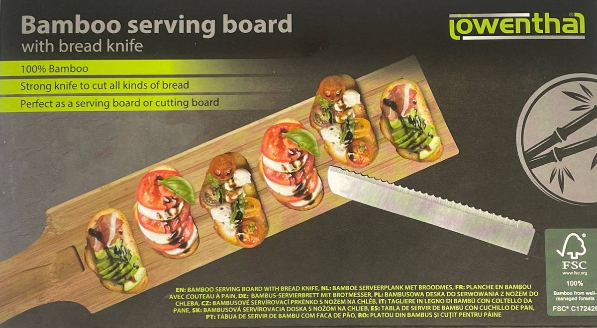Bamboo Bread Cutting Board with Serrated Knife