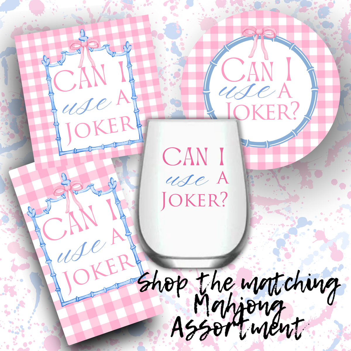 Mahjong Stemless 4ct Set Wine Glasses "Can I Use a Joker"