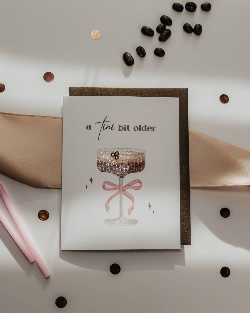 Tini Bit Older Espresso Birthday Card — Rhinestone & Glitter