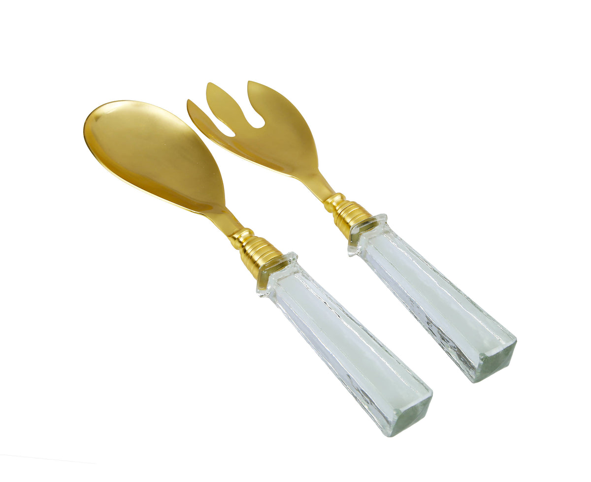 11”L  Set Of 2 Salad Servers With Glass Handles