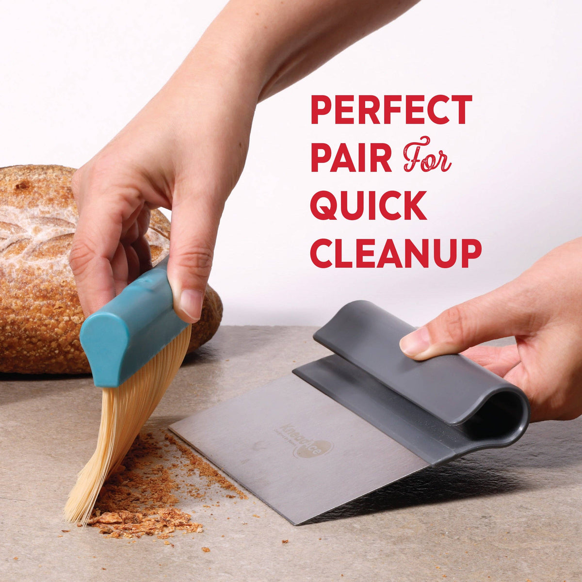 KneadAce Bench Scraper and Baker's Brush: White / Red