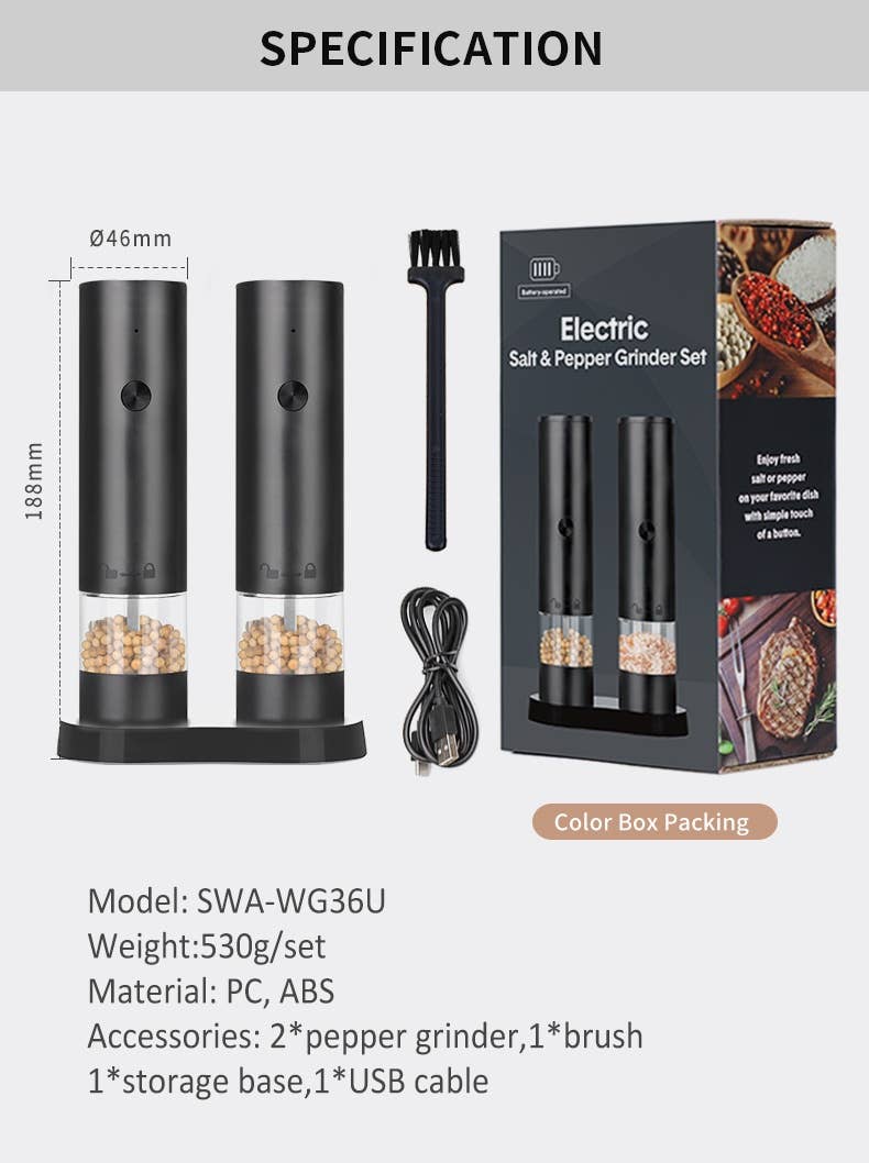 Electric Salt and Pepper Grinder Set Automatic: 1 Set(Duo)