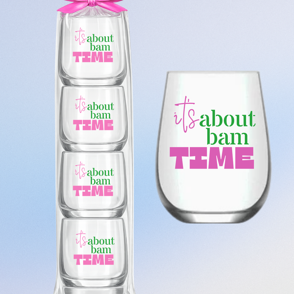 Mahjong Stemless 4 ct Set Wine Glasses "It's About Bam Time"