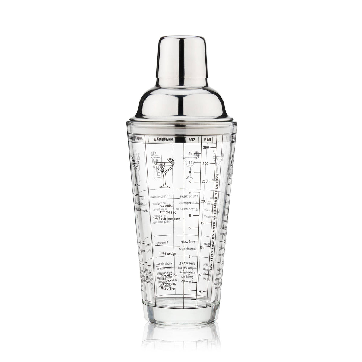 7-Cocktail Recipe Stainless Steel & Glass Shaker - 13.5 oz