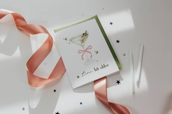 Tini Bit Older Olive Martini Birthday Card - Rhinestones