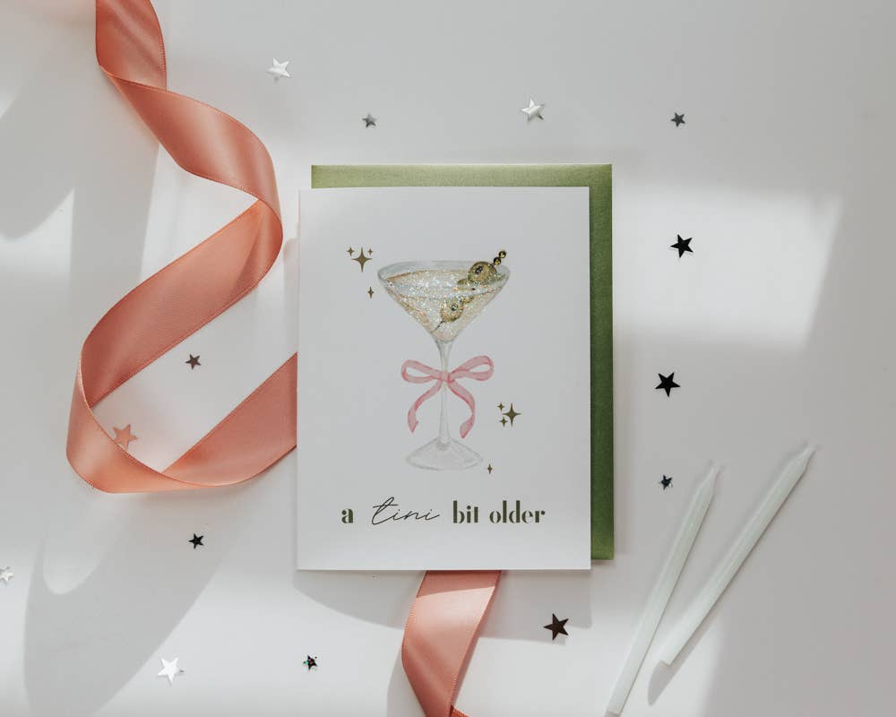 Tini Bit Older Olive Martini Birthday Card - Rhinestones