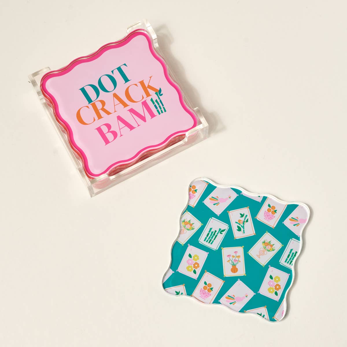 Table Talk Acrylic Coaster Set–It's Mahj Time