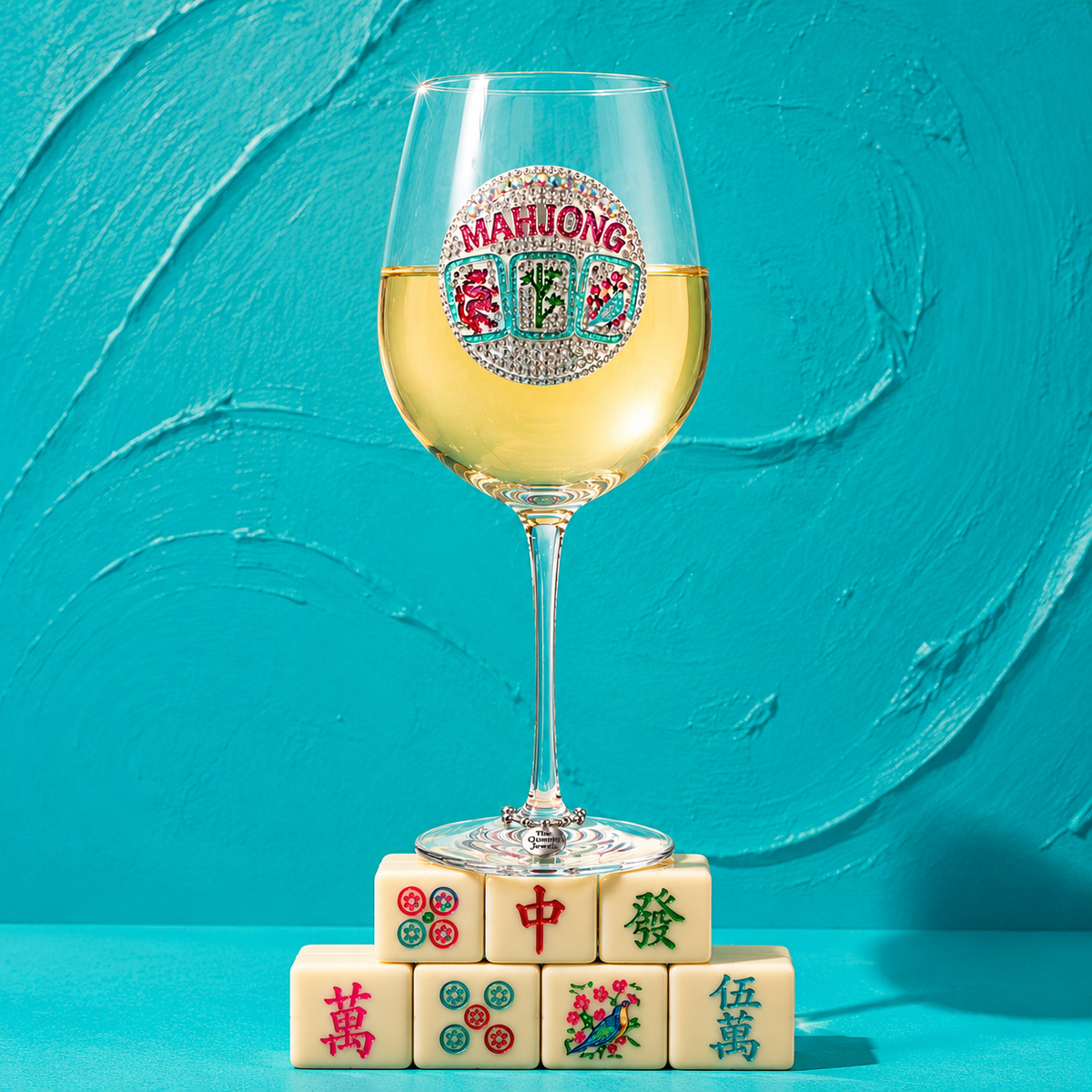 Mahjong Jeweled Stemmed Wine Glass