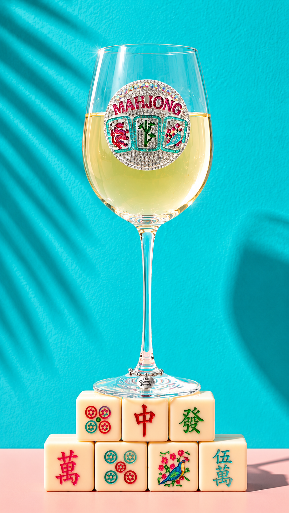 Mahjong Jeweled Stemmed Wine Glass