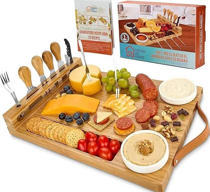 Bamboo Charcuterie Board - Exquisite Cheese Board and Knife