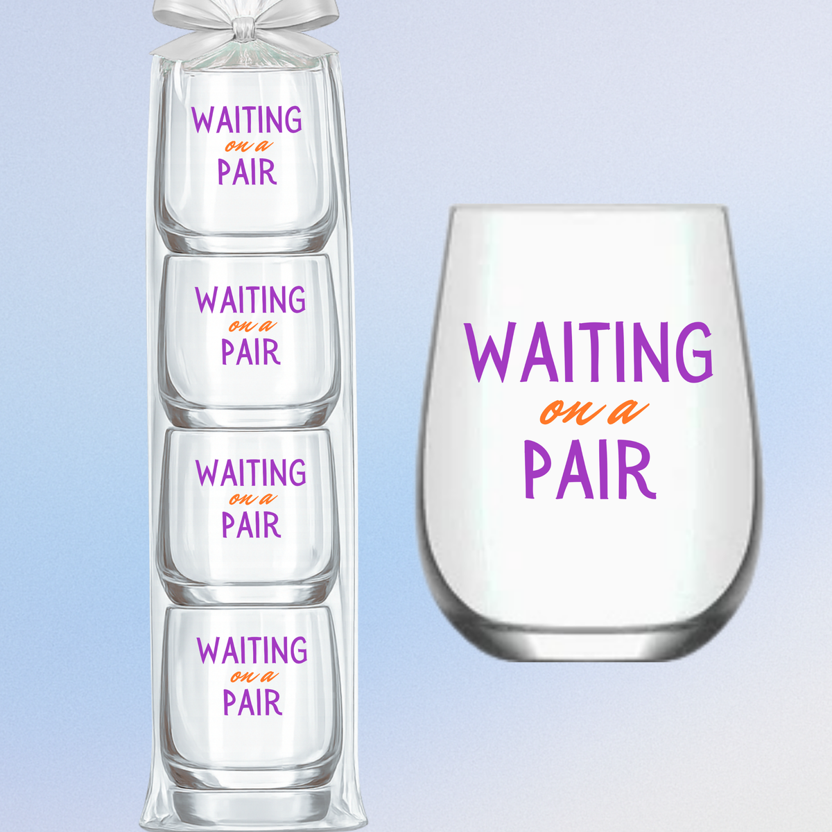 Mahjong Stemless 4 ct Set Wine Glasses "Waiting on a Pair"