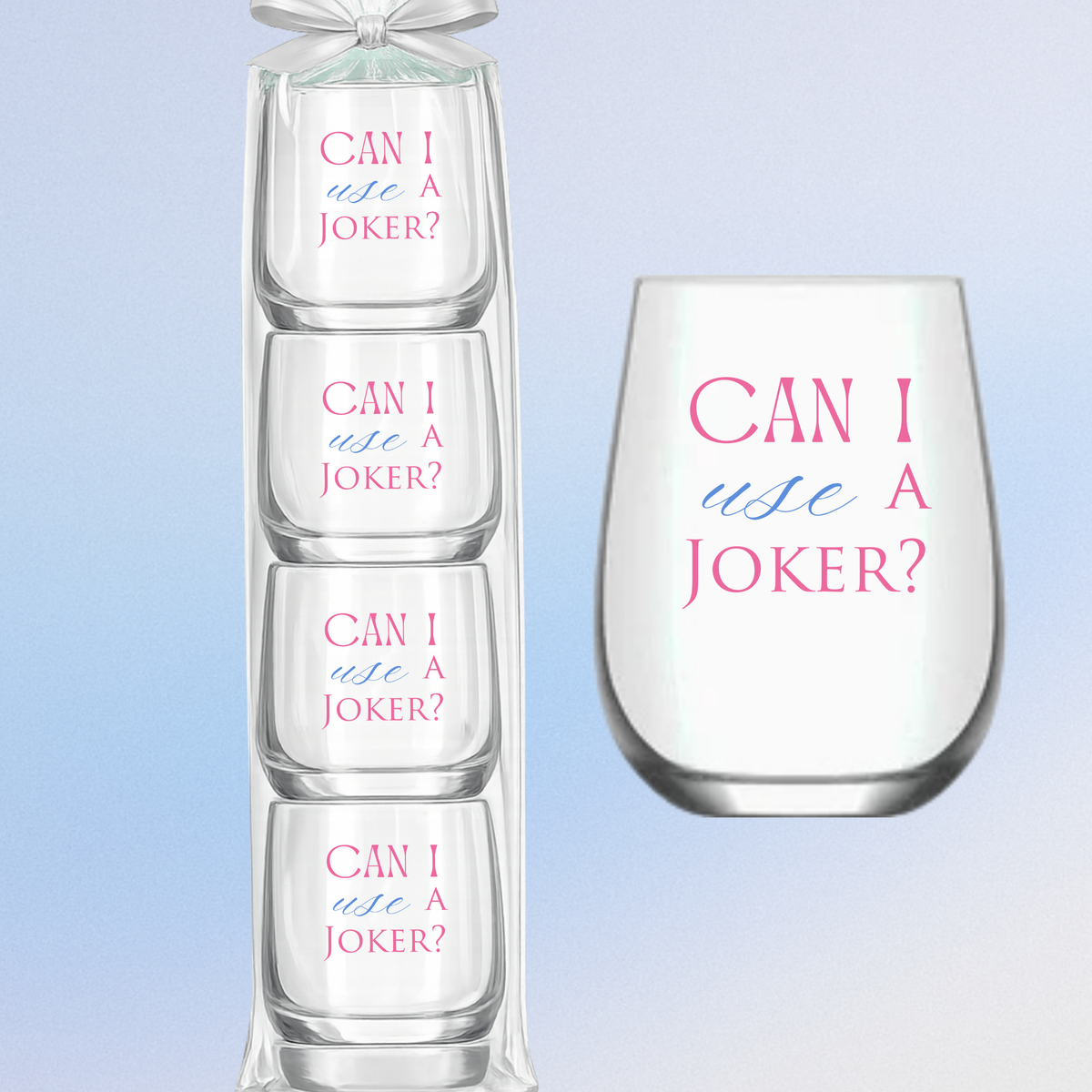 Mahjong Stemless 4ct Set Wine Glasses "Can I Use a Joker"