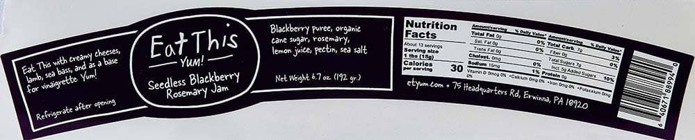 Seedless Blackberry Rosemary Jam : 7 OZ