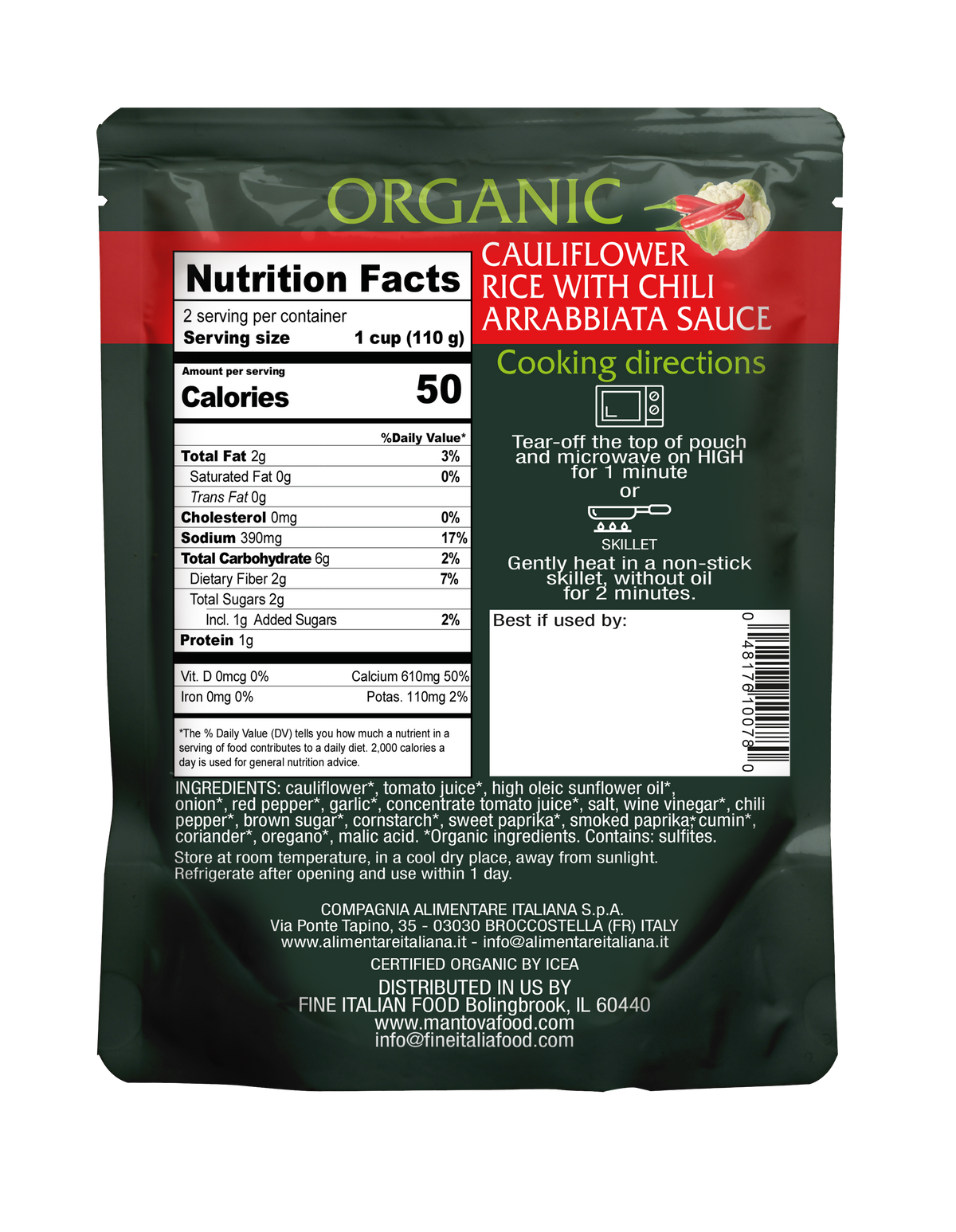 Mantova Organic Spicy Arrabbiata Cauliflower Rice, 8.5 oz