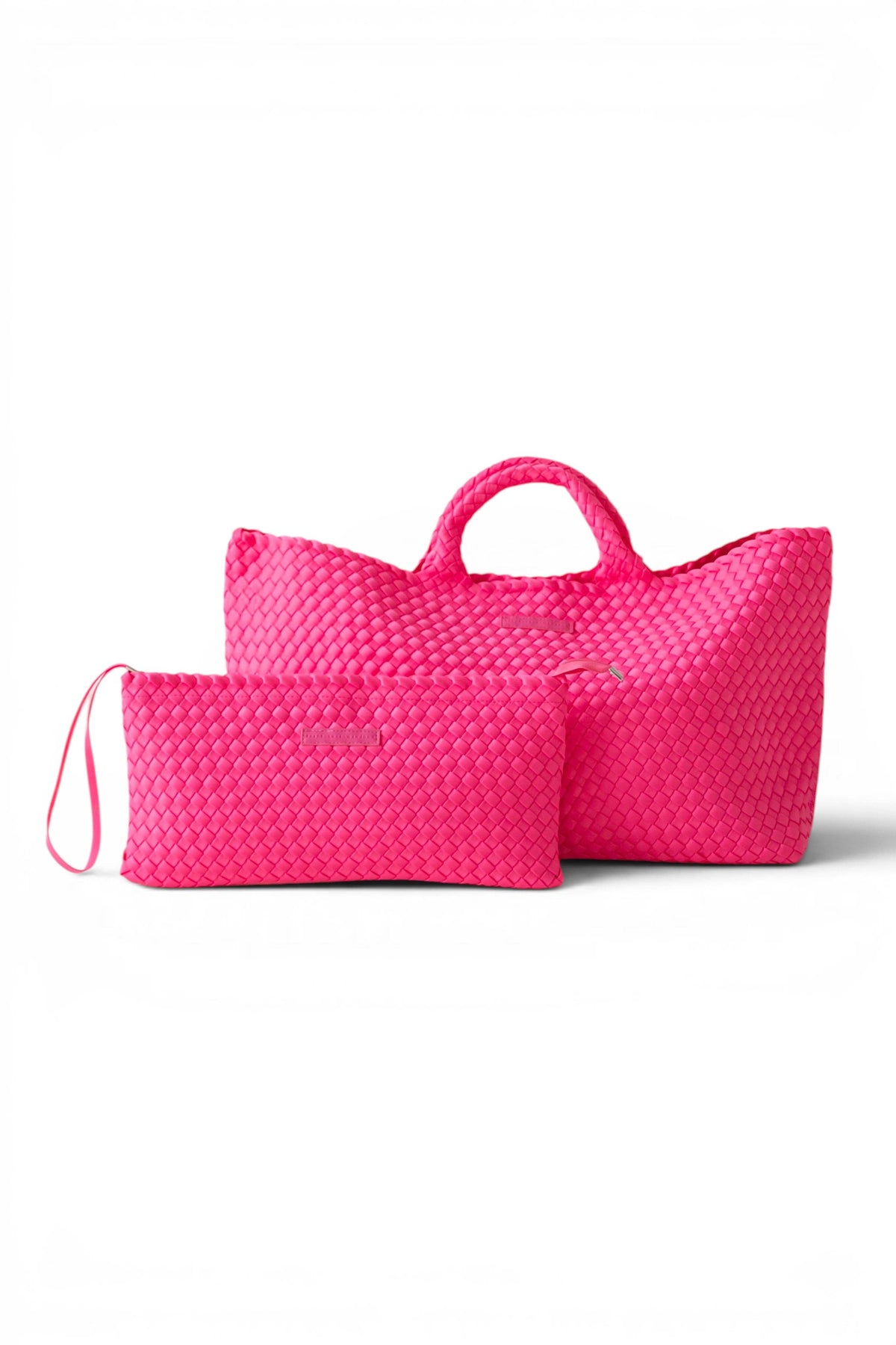 Mahjong Bag - Woven Carryall with Matching Tile Pouch: Bright Pink