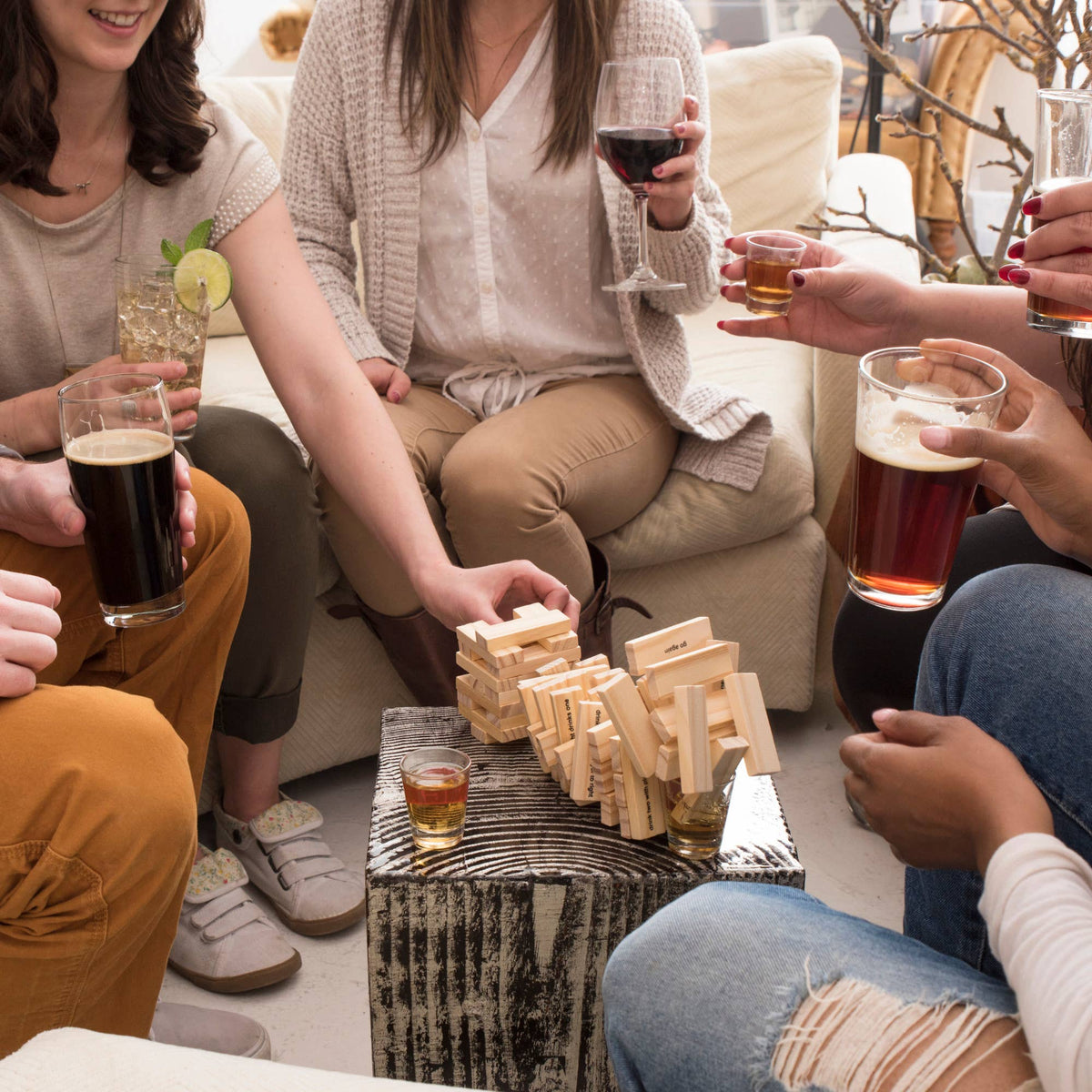 Stack Block Stacking Party Drinking Game w/ Shot Glasses