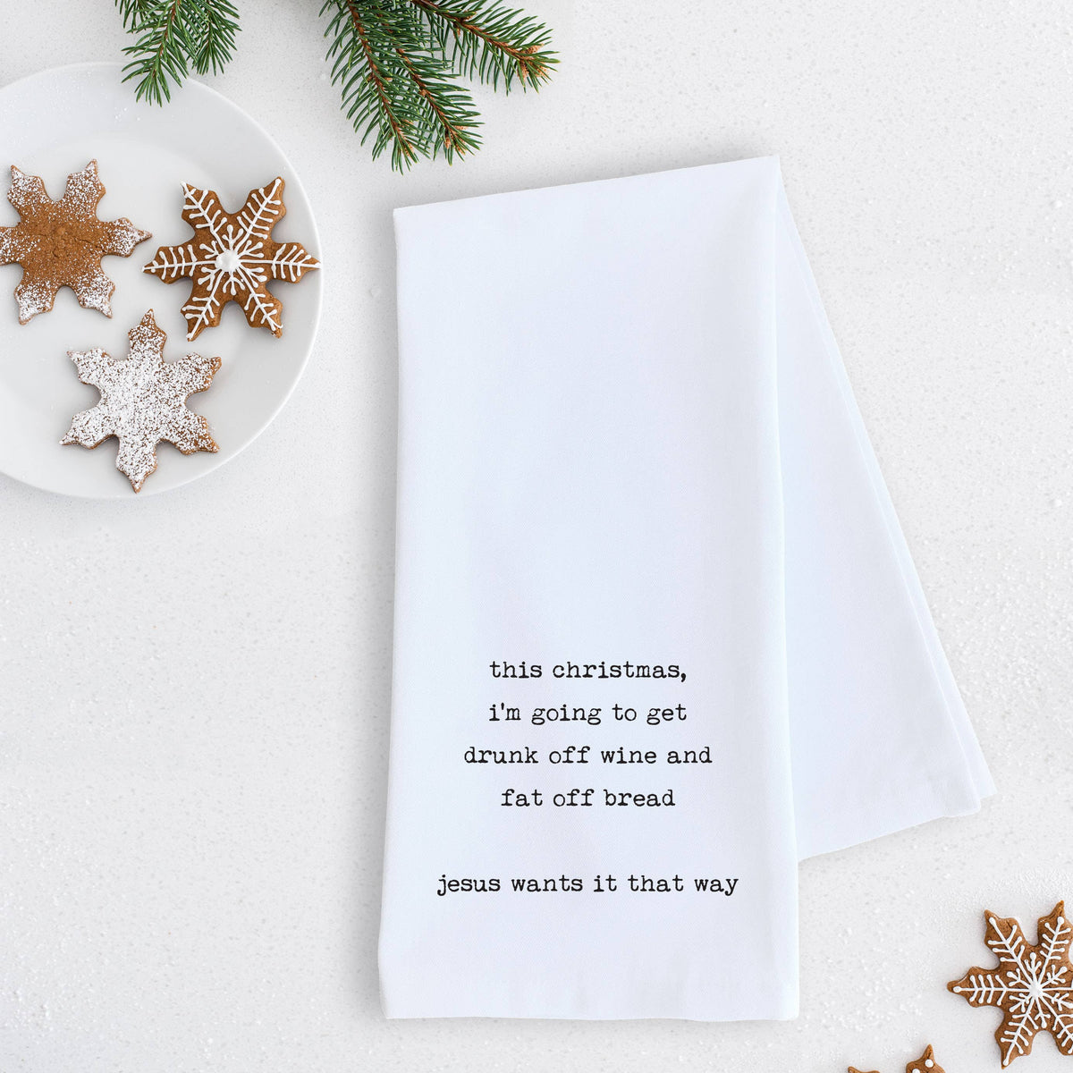 Drunk Off Wine And Fat Off Bread - Tea Towel - Christmas: RED