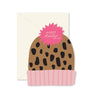 Happy Holidays Leopard Pink Stocking Hat Greeting Card