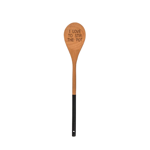 SALE I Love To Stir The Pot Wooden Spoon: Wood/Black / 60% Beech; 40% Silicone