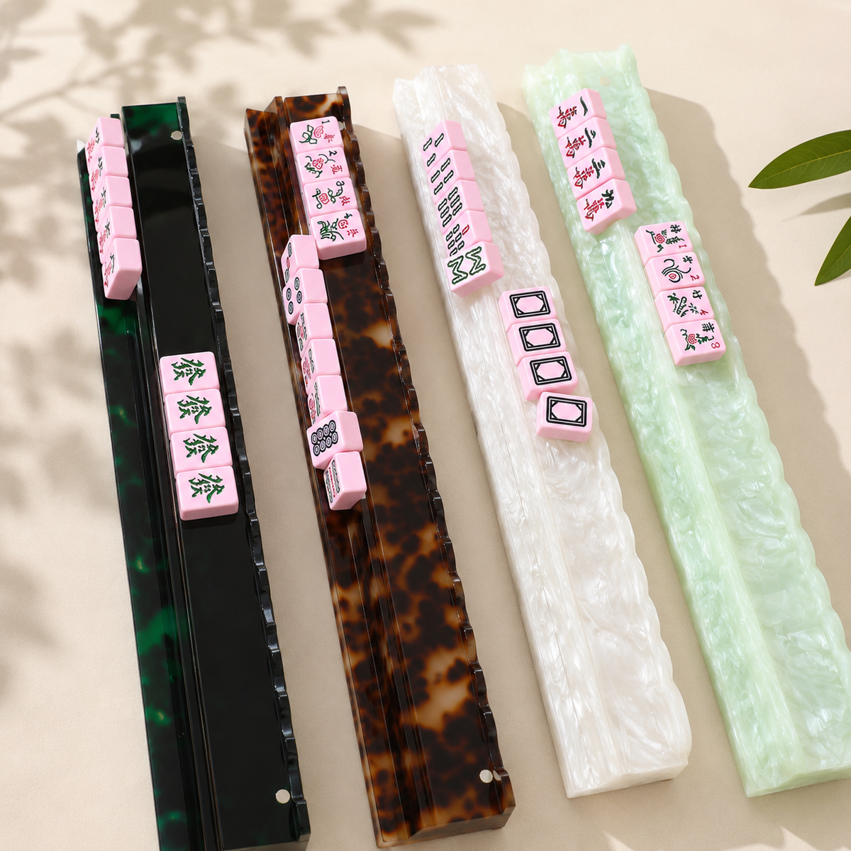 American Mahjong Racks Set–20" Acrylic Tile Rack & Pusher: Pearl Light Green