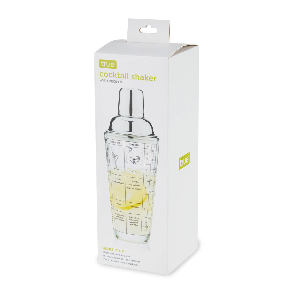 7-Cocktail Recipe Stainless Steel & Glass Shaker - 13.5 oz