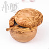 Olive Wood Salt Cellar with Scoop & Magnetic Lid – Handmade