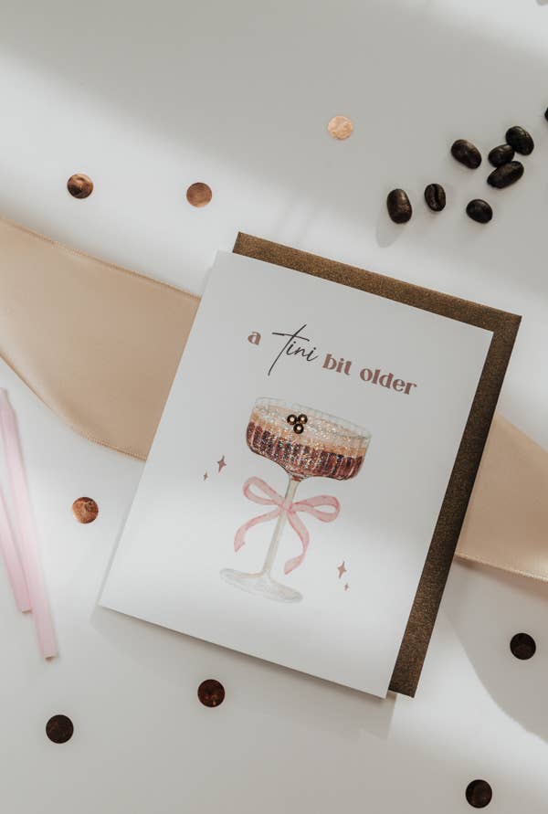 Tini Bit Older Espresso Birthday Card — Rhinestone & Glitter