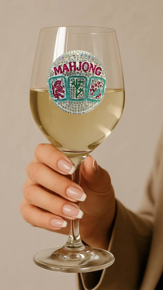 Mahjong Jeweled Stemmed Wine Glass