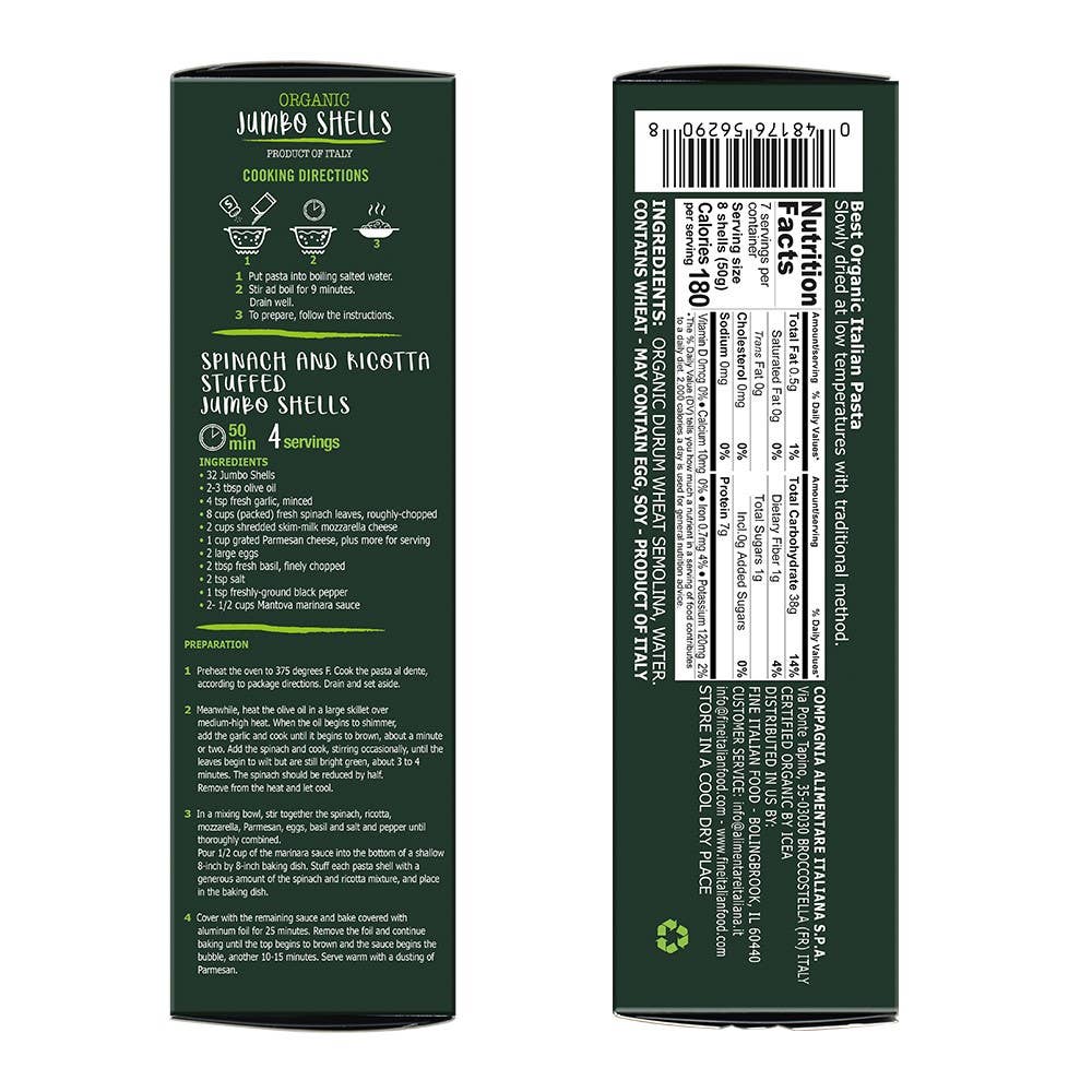 Mantova Organic Jumbo Shells Pasta, 12 oz