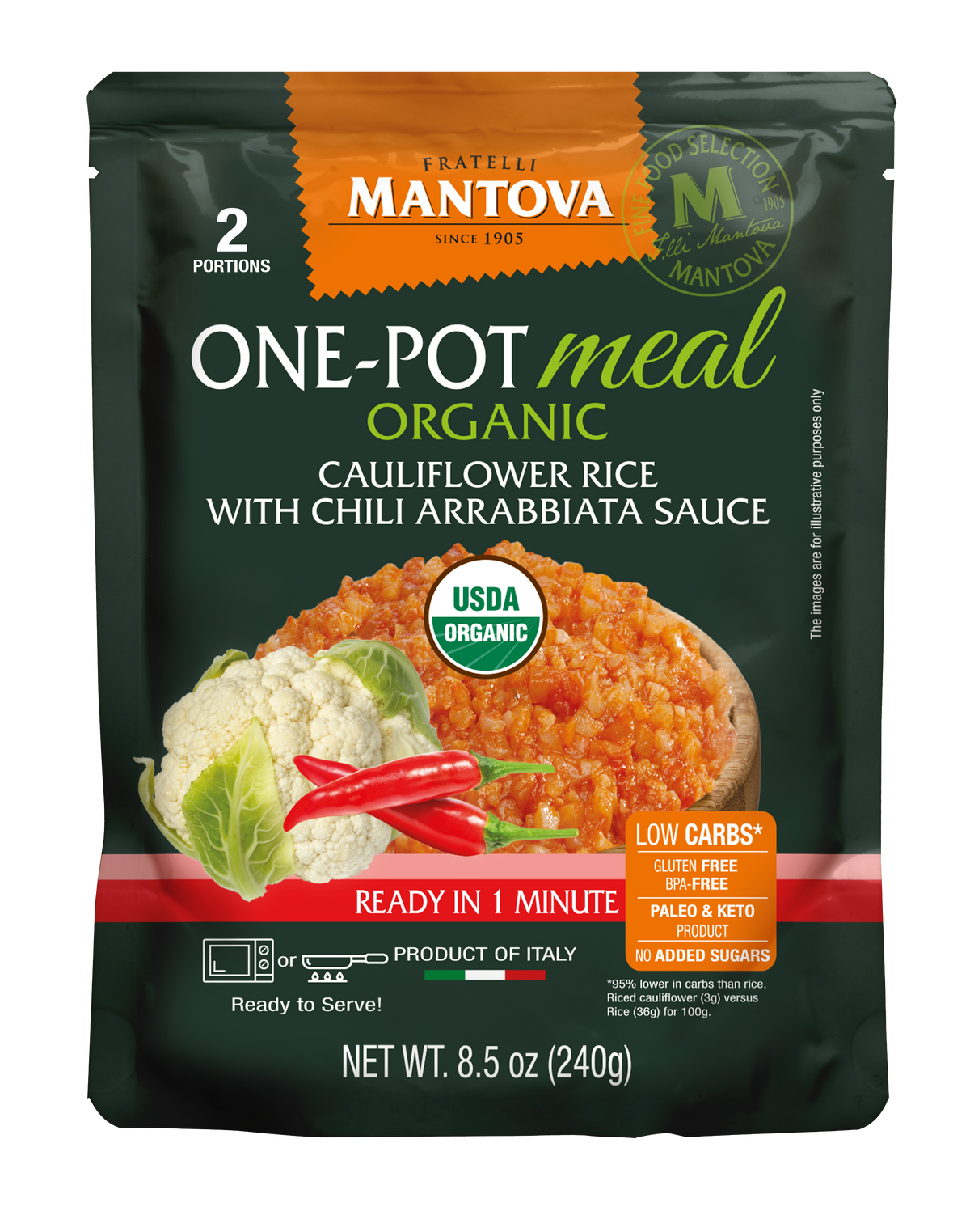 Mantova Organic Spicy Arrabbiata Cauliflower Rice, 8.5 oz
