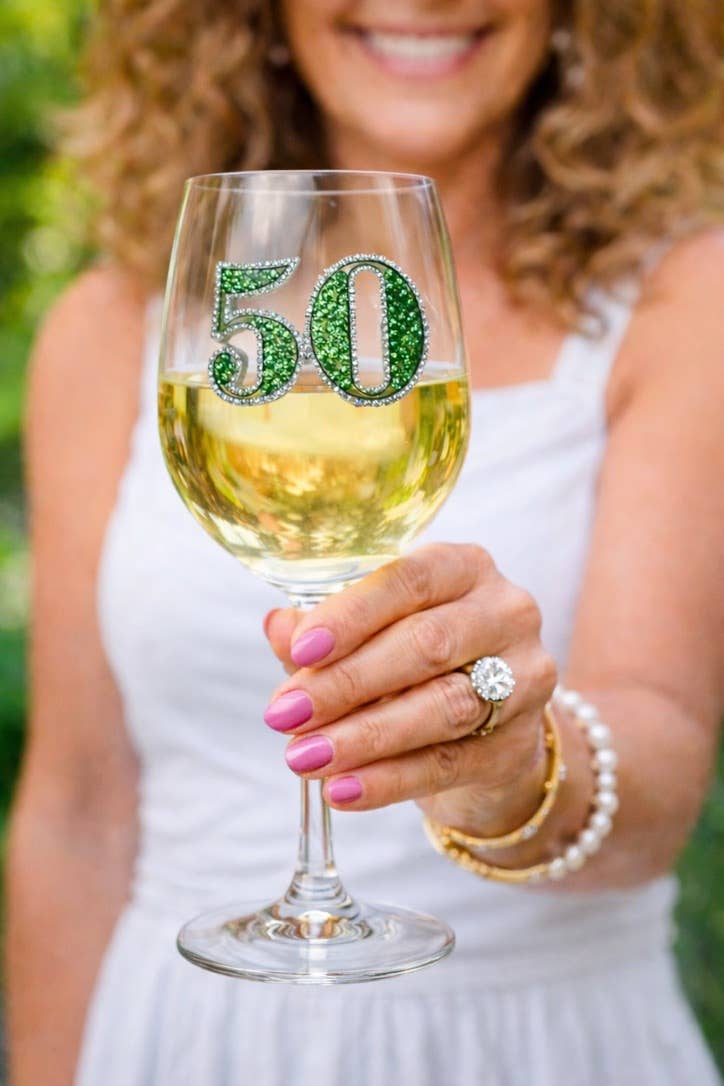 50th Birthday Jeweled Stemmed Wine Glass