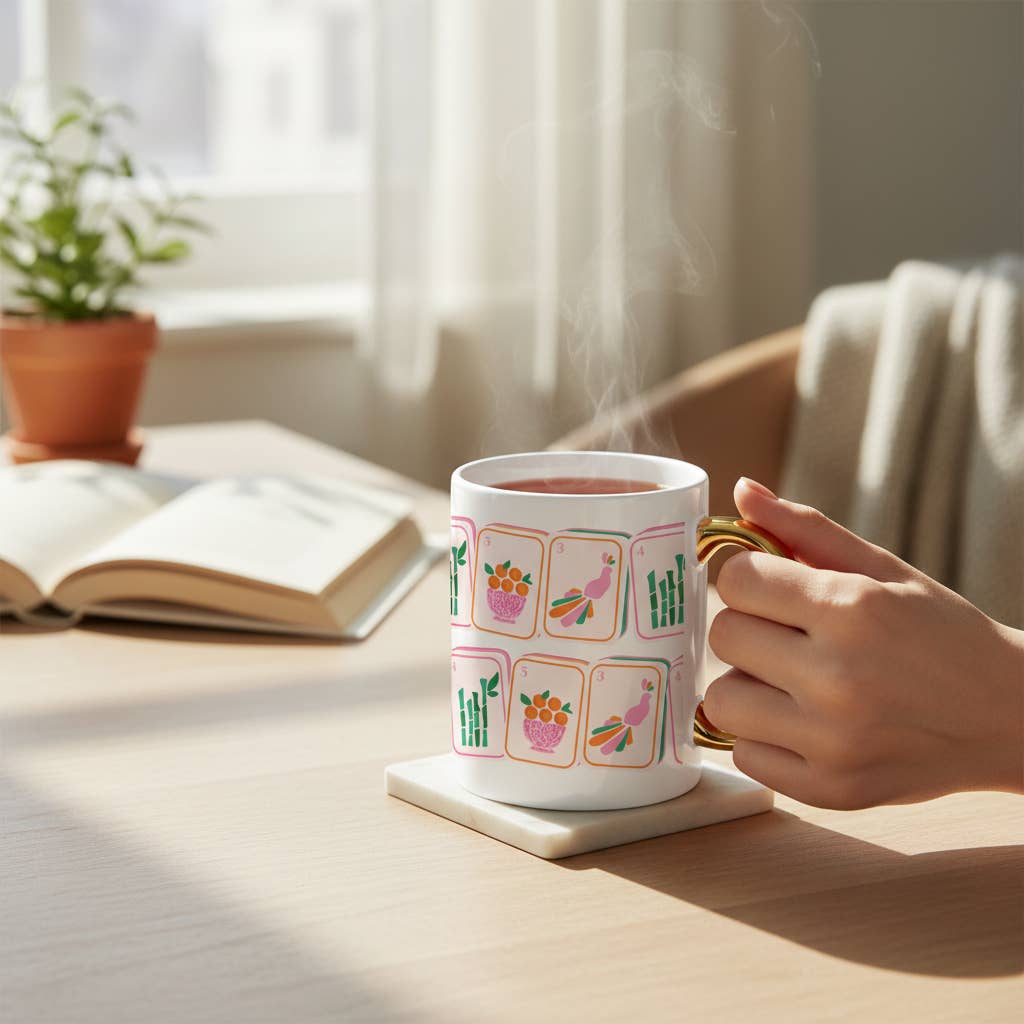 11 oz Cozy Cute Ceramic Mug–Mahjong Tiles