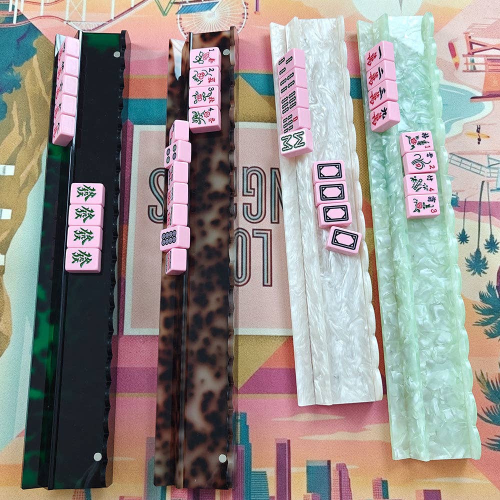 American Mahjong Racks Set–20" Acrylic Tile Rack & Pusher: Pearl Light Green