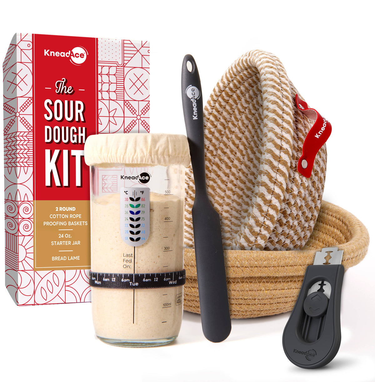 Sourdough Kit: 24oz Jar, 2 x Round Bannetons, Bread Lame