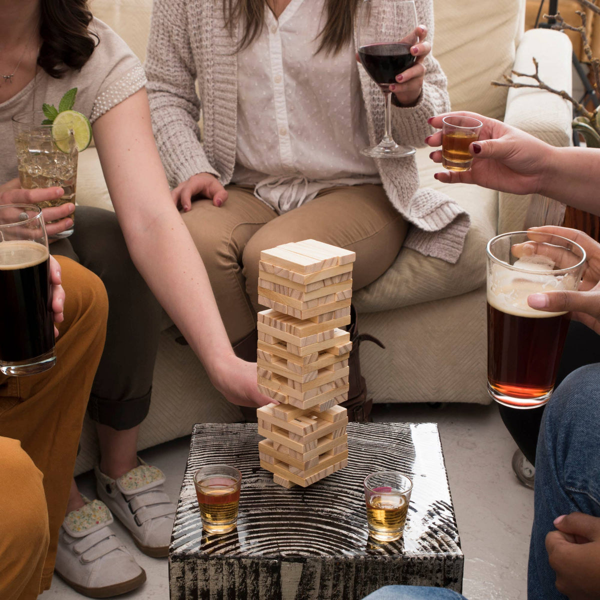 Stack Block Stacking Party Drinking Game w/ Shot Glasses