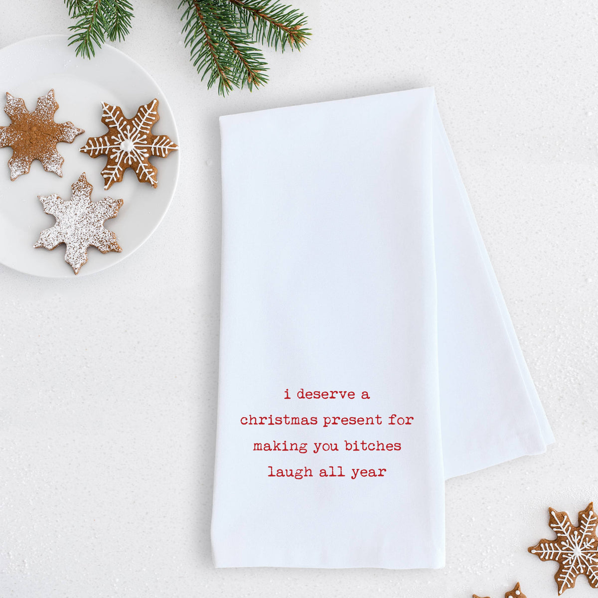 I Deserve A Christmas Present - Tea Towel - Holiday Décor: RED