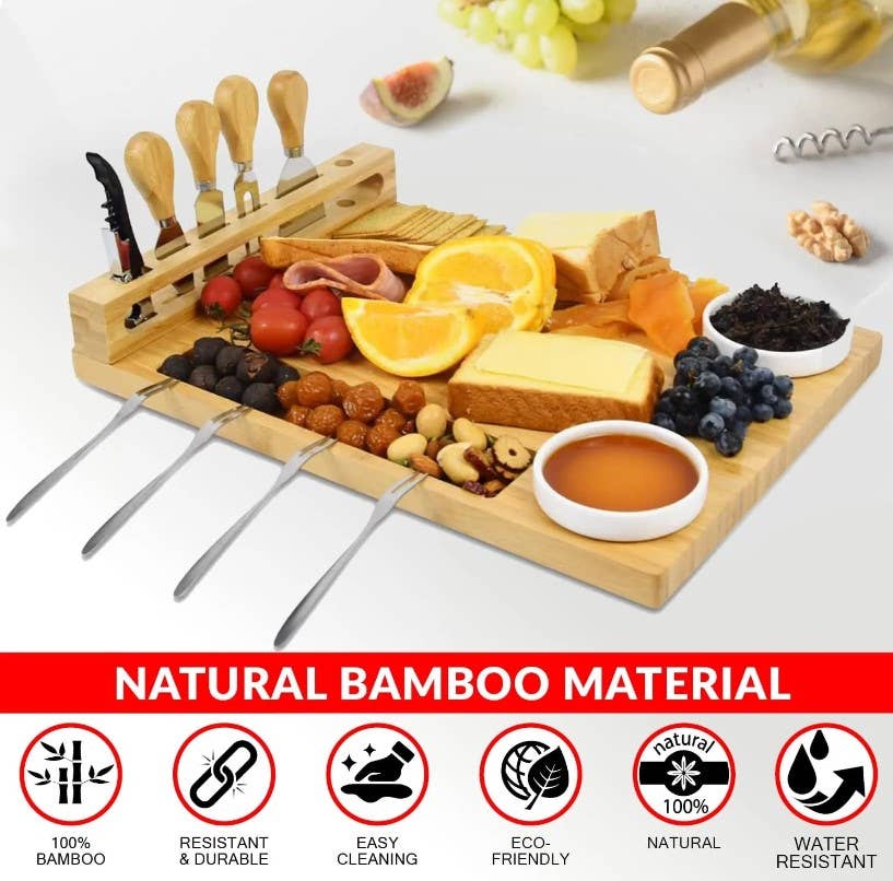 Bamboo Charcuterie Board - Exquisite Cheese Board and Knife