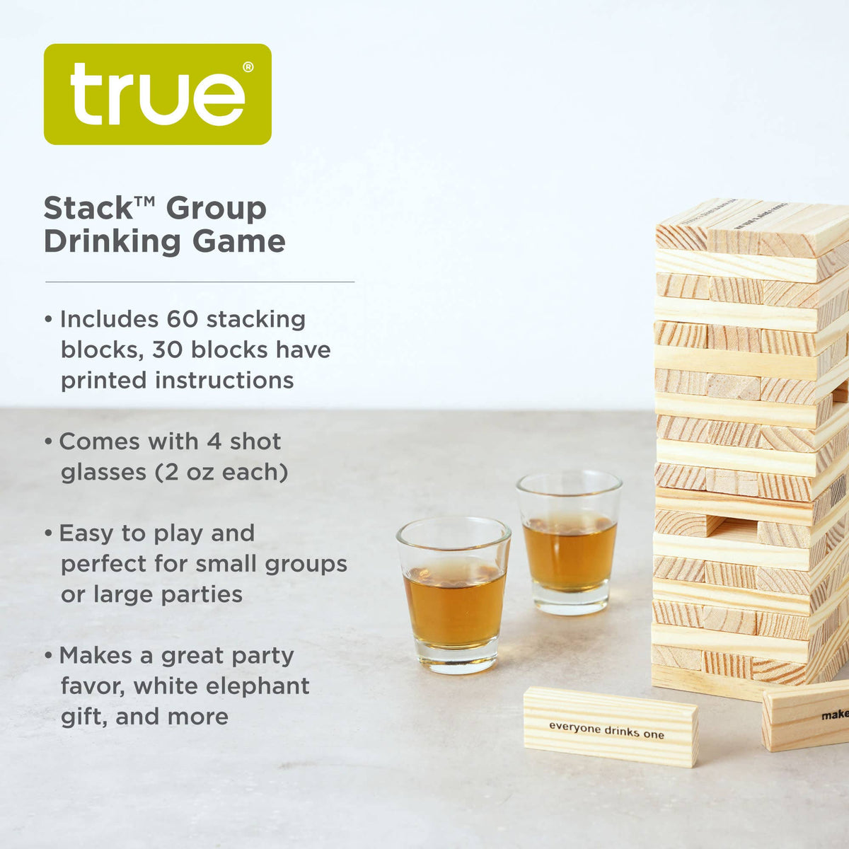 Stack Block Stacking Party Drinking Game w/ Shot Glasses