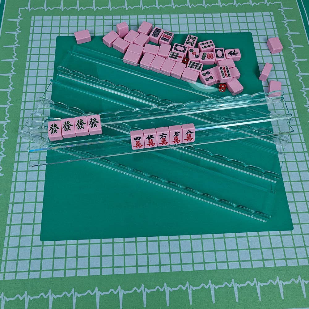 American Mahjong Racks Set–20" Acrylic Tile Rack & Pusher: Pearl Light Green