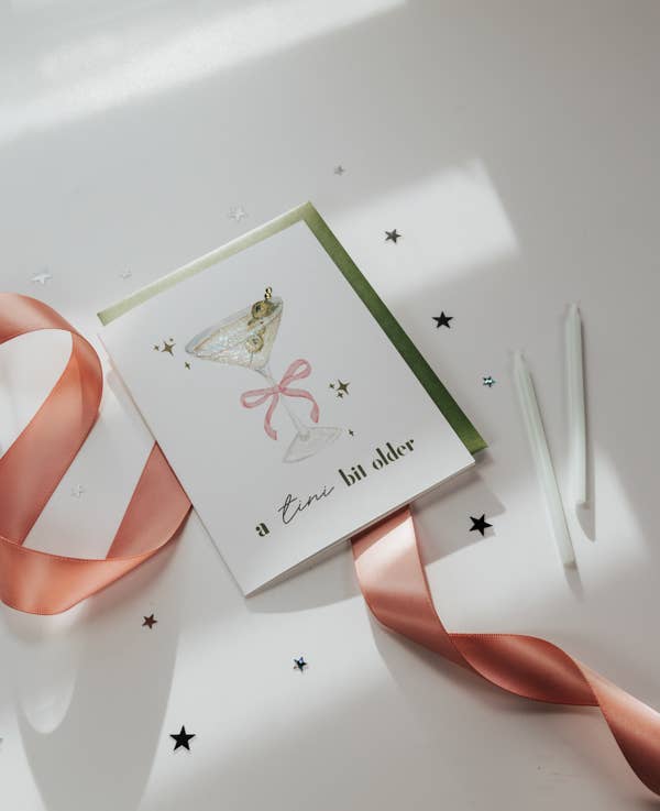 Tini Bit Older Olive Martini Birthday Card - Rhinestones