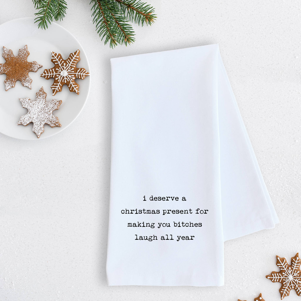I Deserve A Christmas Present - Tea Towel - Holiday Décor: RED