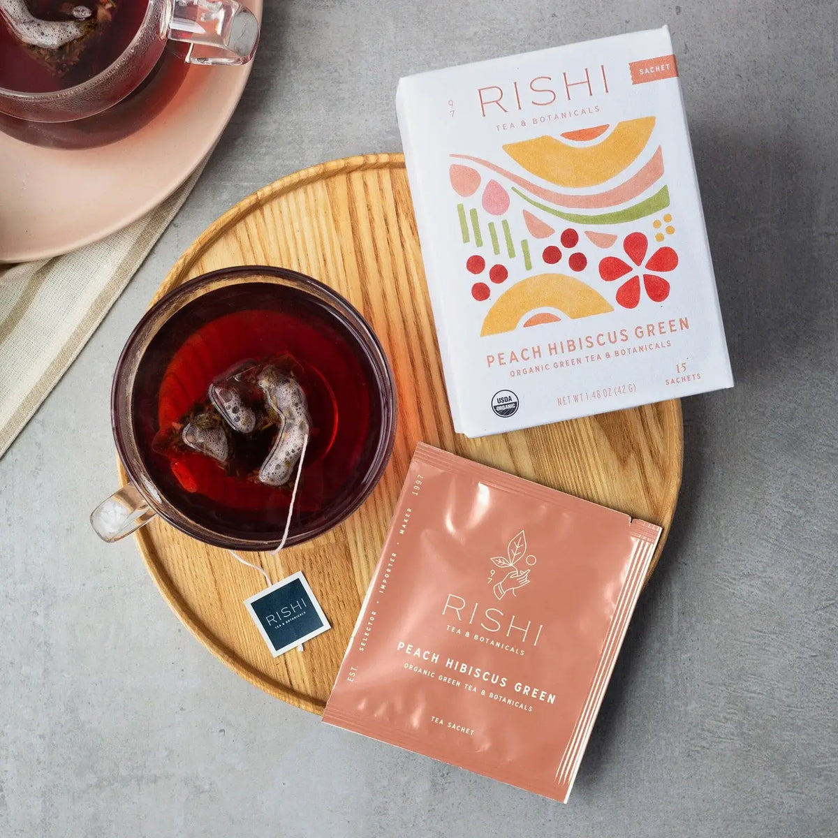 Peach Hibiscus Green Organic Green Tea Blend Sachets