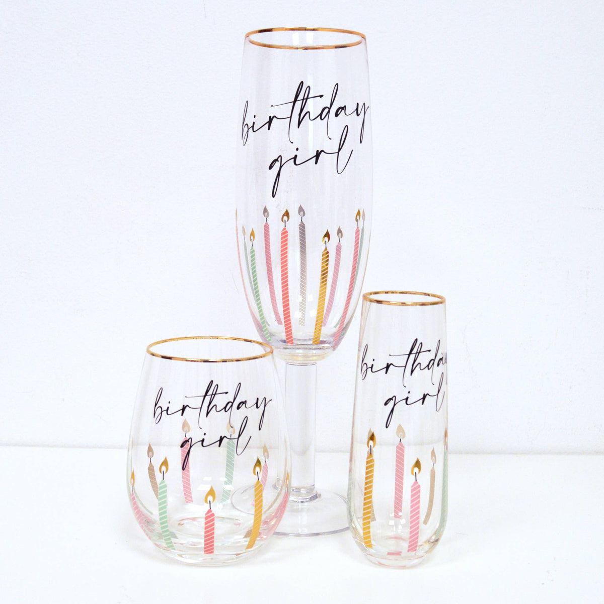 Multi Birthday Girl Stemless Champagne Glass