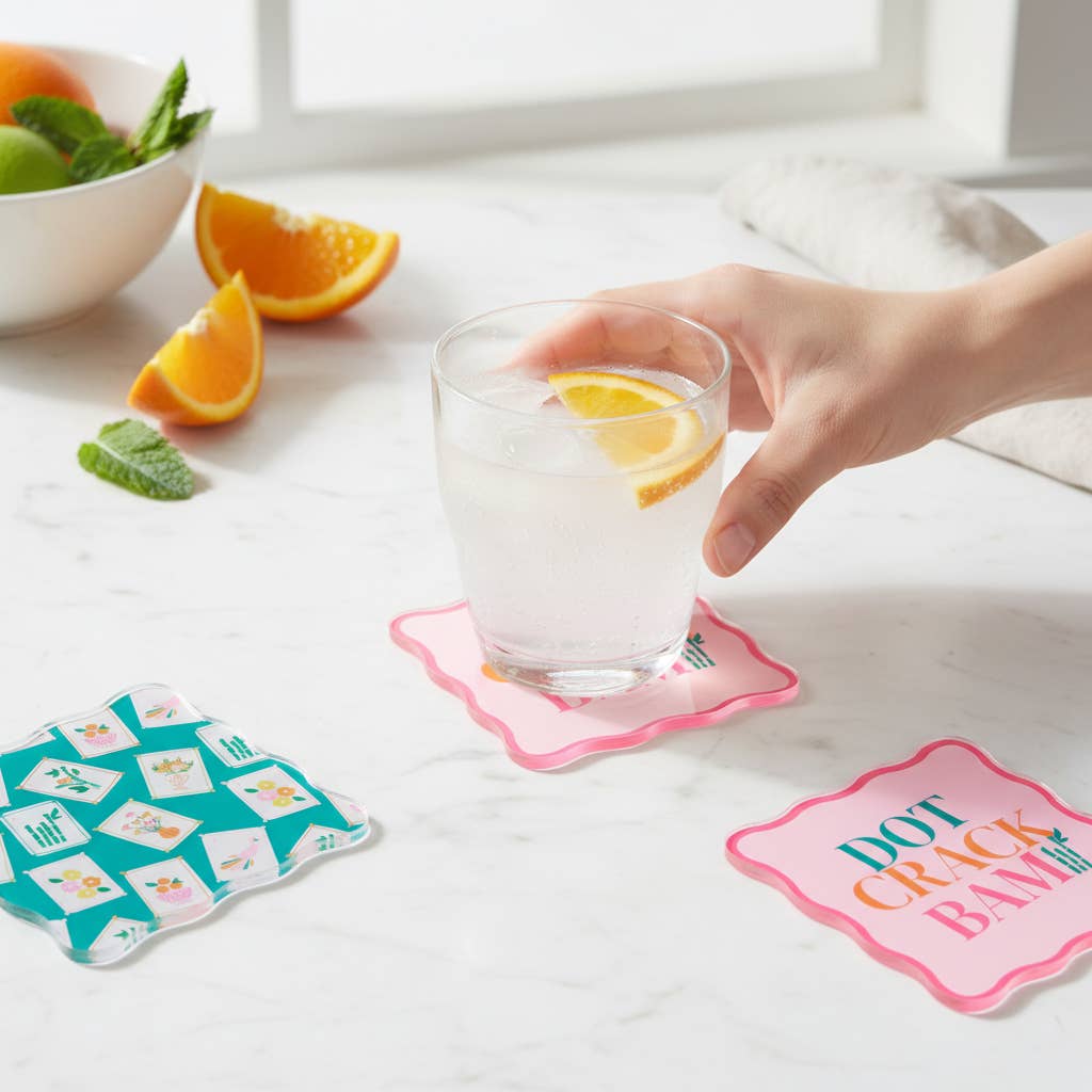 Table Talk Acrylic Coaster Set–It's Mahj Time
