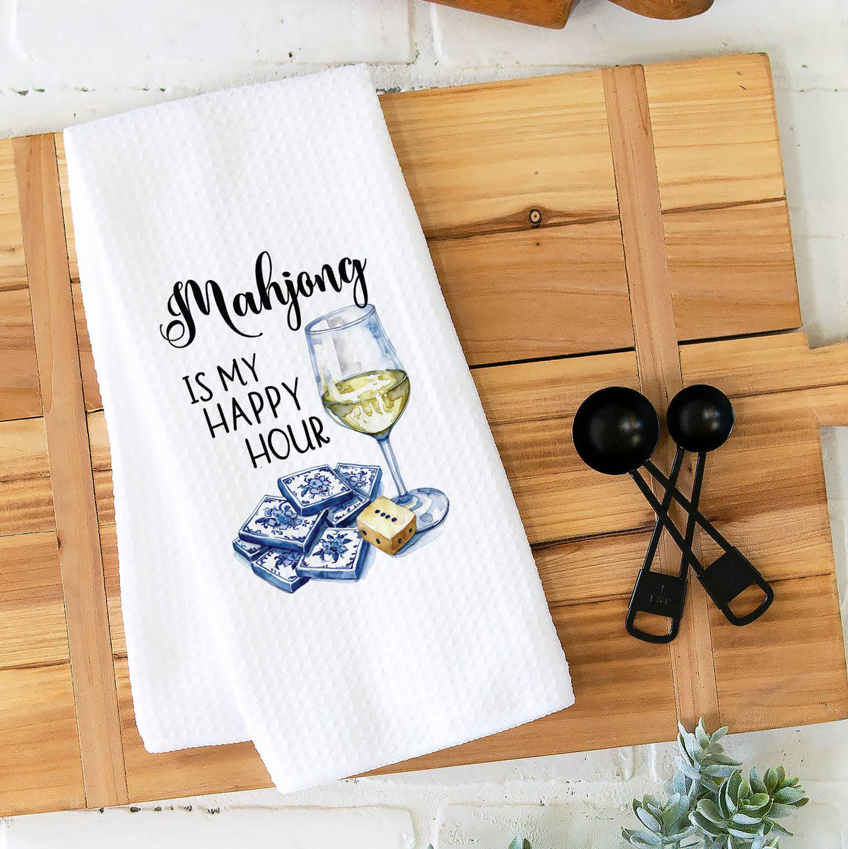 Mahjong Happy Hour Towel, Mahjong Tile Game Decor: Transparent Cellophane Sleeve with Hanger Flap