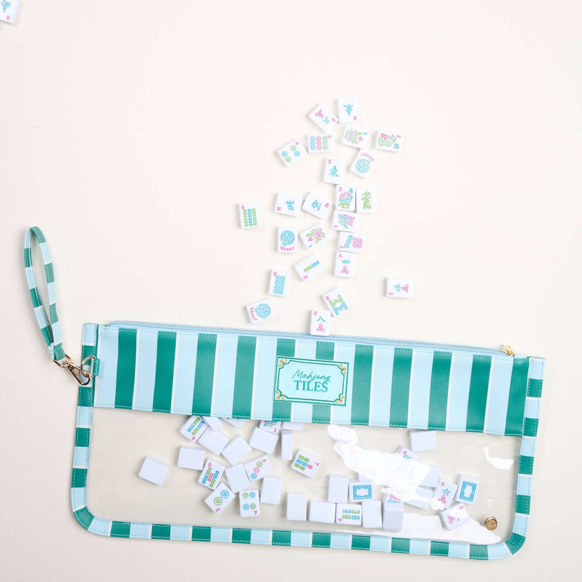 Mahjong Tile Keeper Pouch–Sicily Stripes Teal