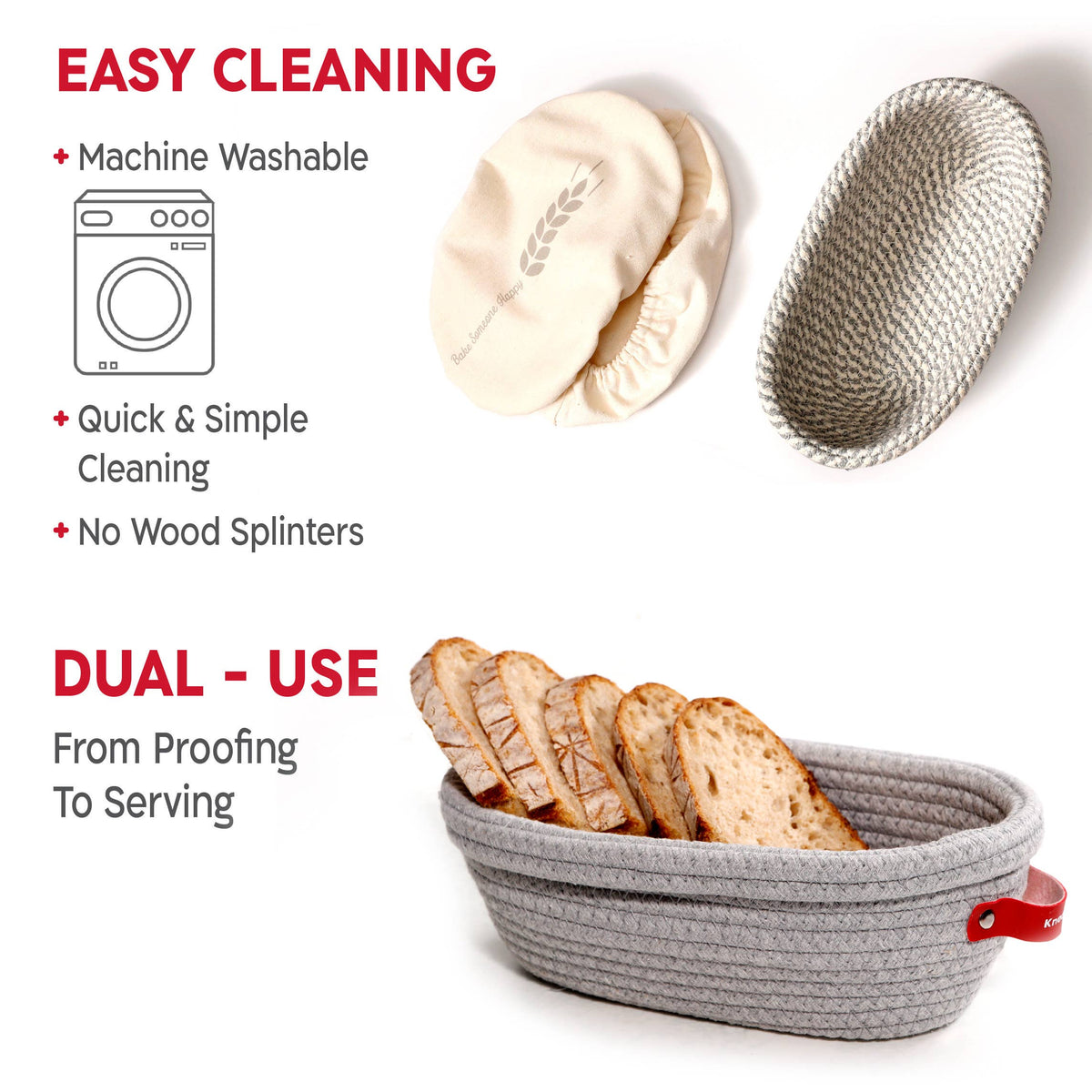 KneadAce Sourdough Kit: 24oz Jar, 2xOval Baskets, Bread Lame